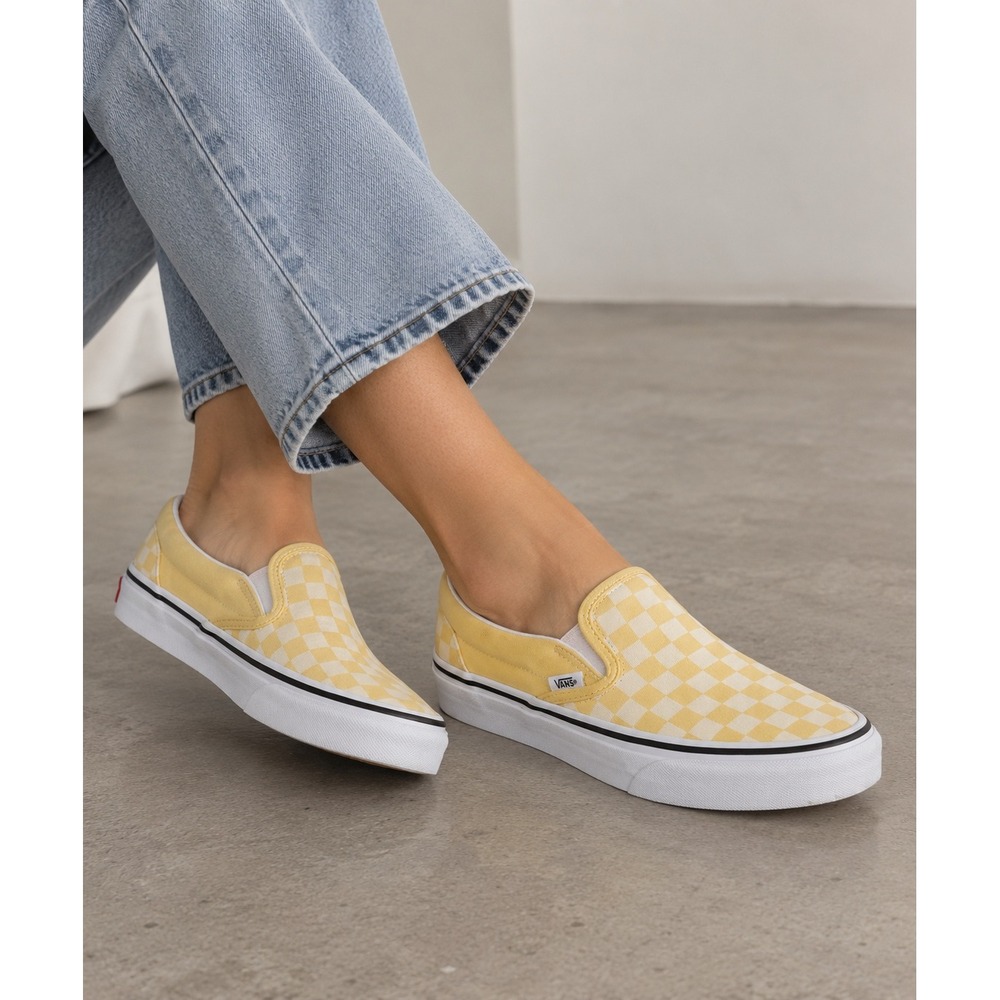 Vans Classic Slip-On Checkerboard Yellow White Sneakers 7.5W 6M 751505